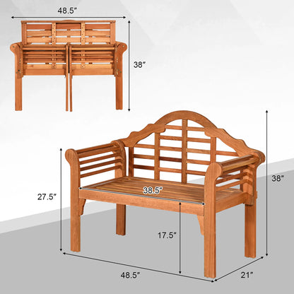 49'' Outdoor Folding Bench Eucalyptus Wood Backrest Armrest Patio Garden