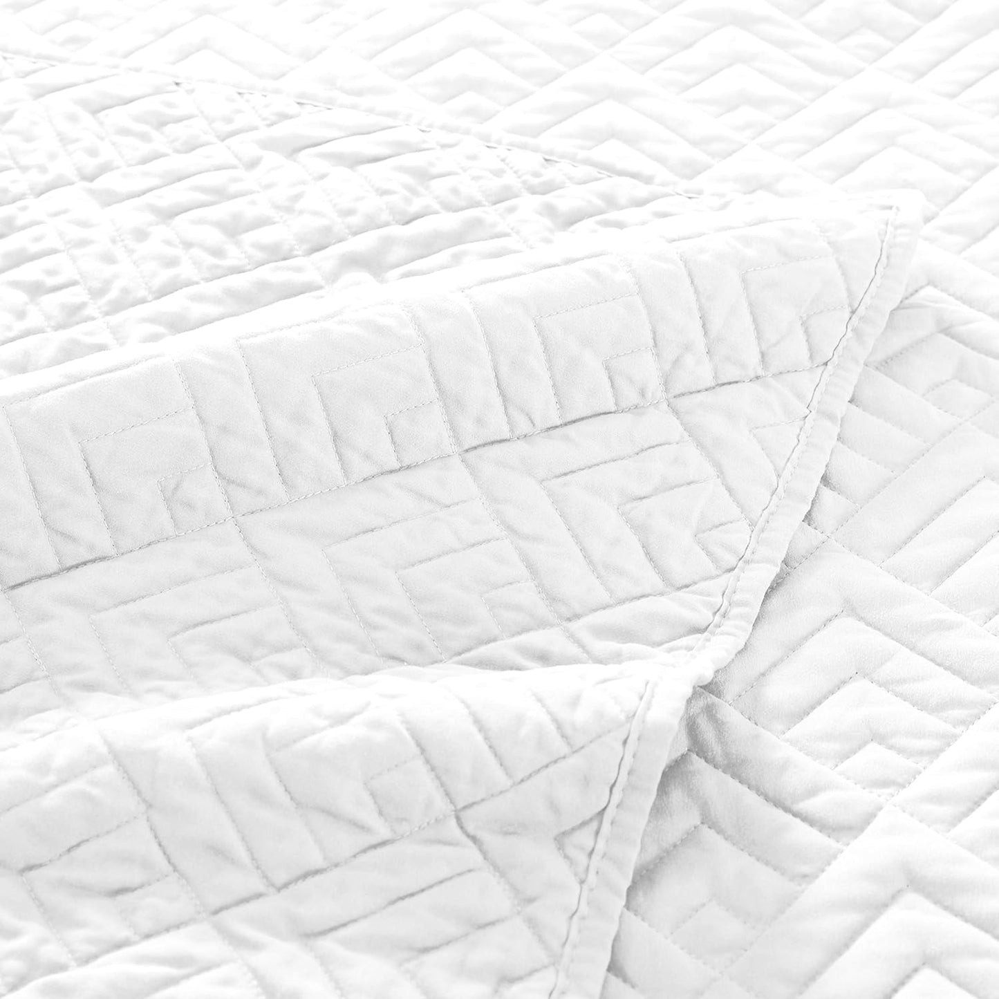 Quilt Set Full/Queen Size White 3 Piece,Lightweight Soft Coverlet Squares Pattern Bedspread Set for All Seasons(1 Quilt,2 Pillow Shams)