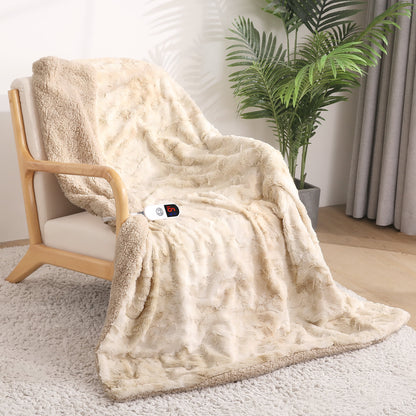 Electric Throw Blanket 50" X 60", Soft Faux Fur Heated Throw Blanket with Large LED Display, 6 Heating Levels, 4 Hours Timer- Tie-Dye off White