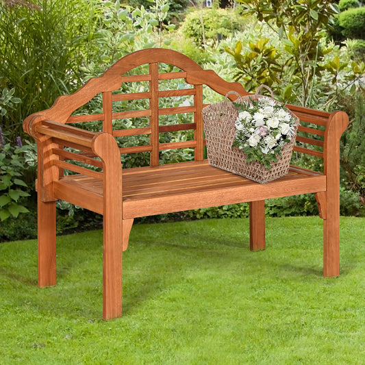 49'' Outdoor Folding Bench Eucalyptus Wood Backrest Armrest Patio Garden