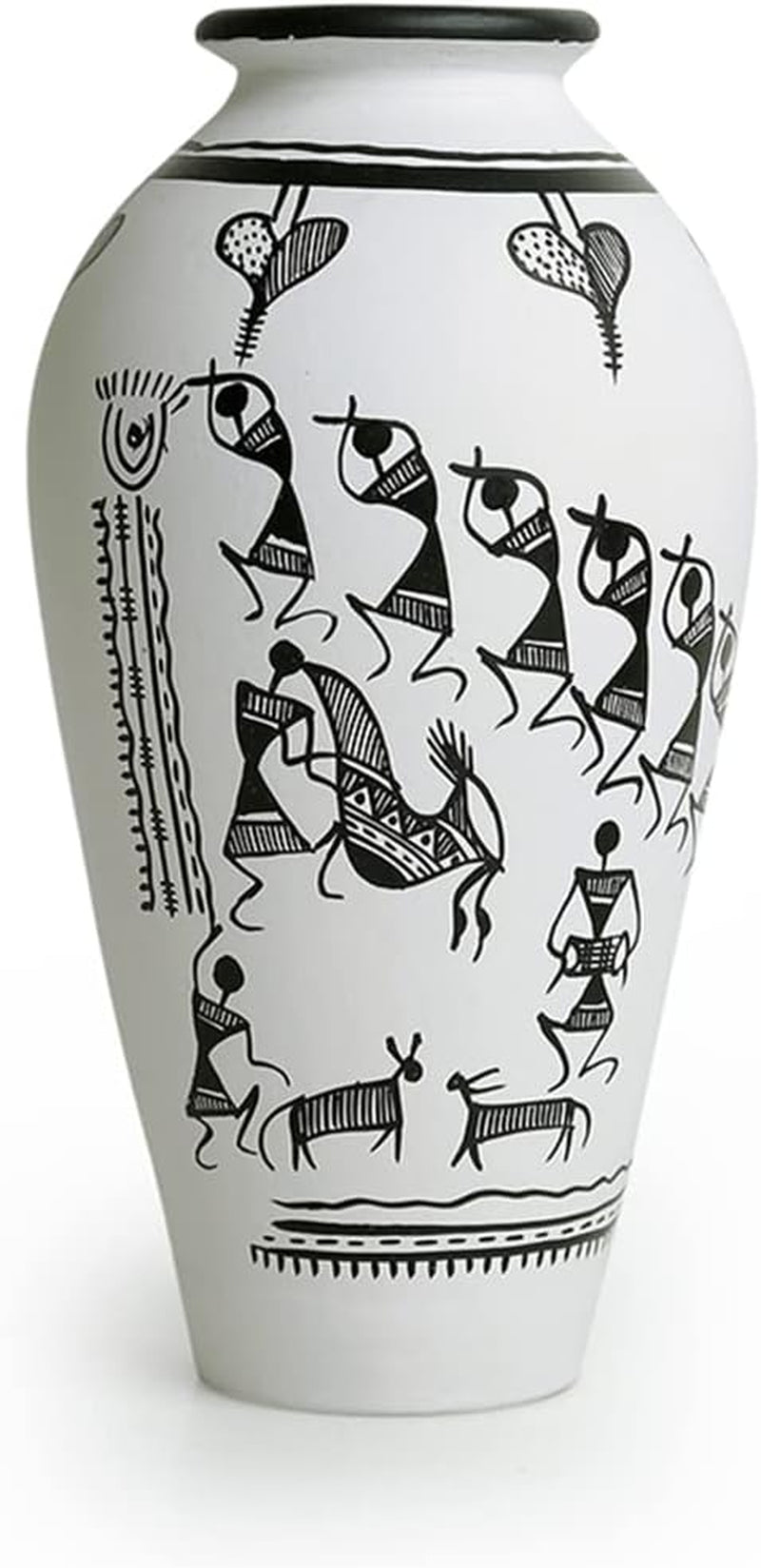 'Warli White Matkis' Terracotta Vase | round Handpainted Vase for Living Room | Unique Flower Vase Centerpieces | Home Decorative Accent | Ideal Gift for Occasions | White, Set of 3